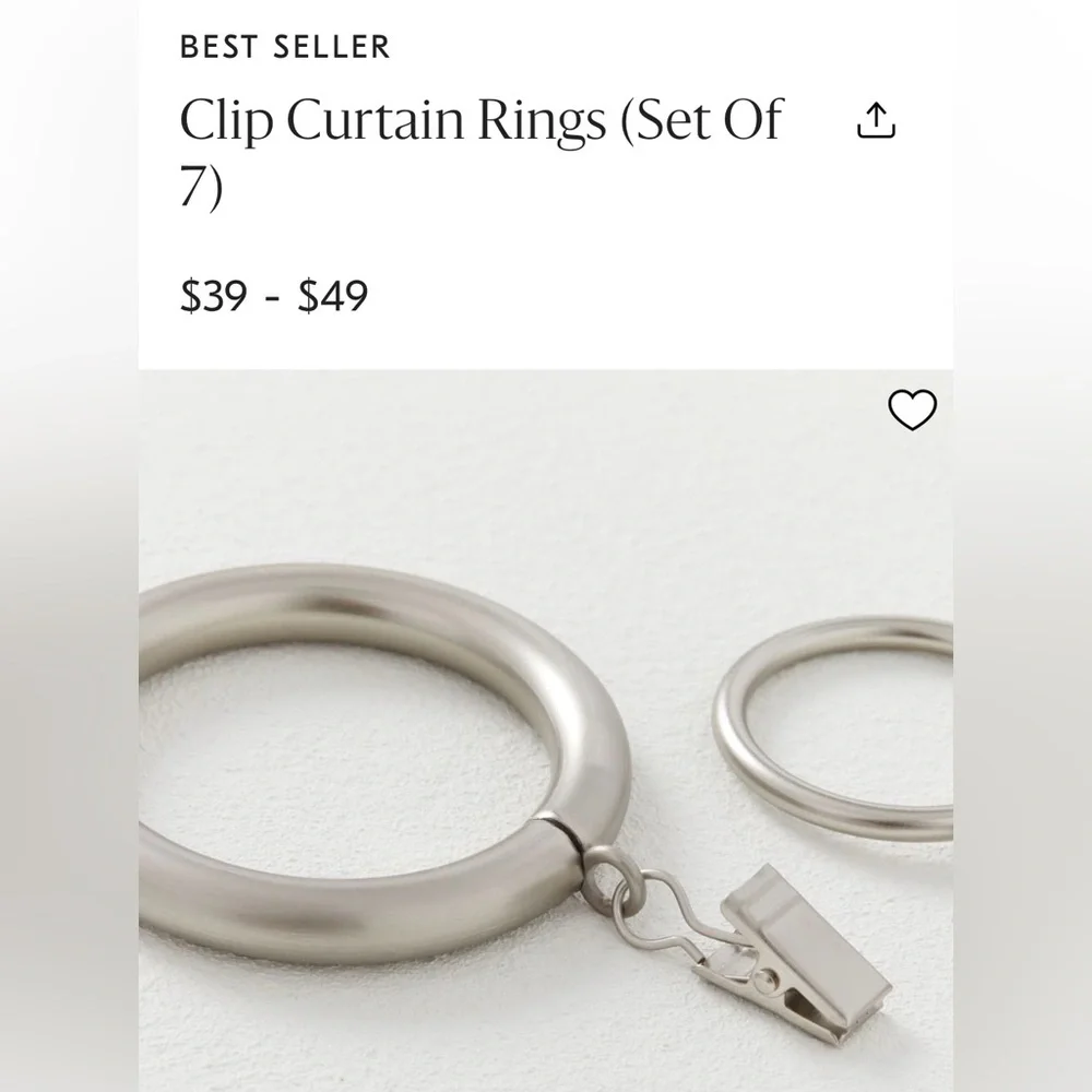 West Elm Brushed Nickel Oversized Curtain Rings